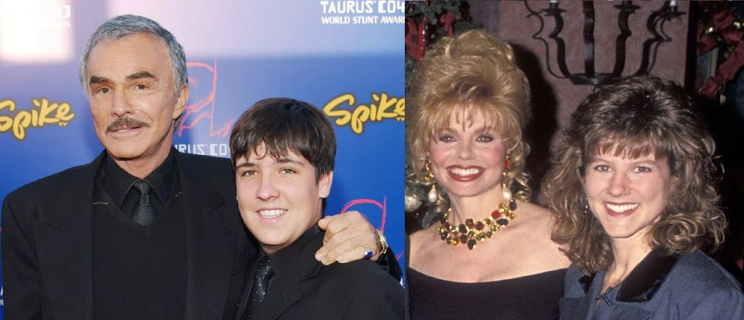 Loni Anderson's ex-husband Burt Reynolds with their adopted son, Quinton; and Loni Anderson with her daughter, Deidra. 